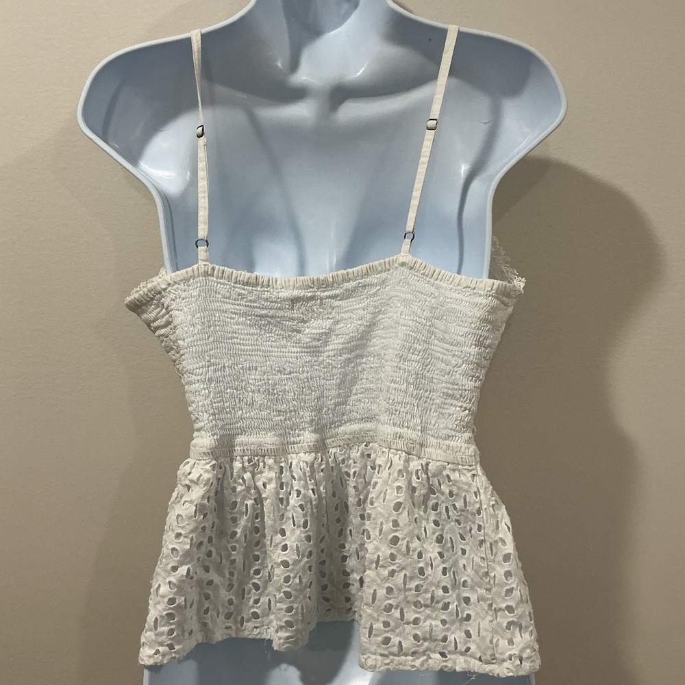 Fairy White Eyelet Smocked Camisole Crop Boho Chic Women Size Large Eyelet Lace - Picture 2 of 5